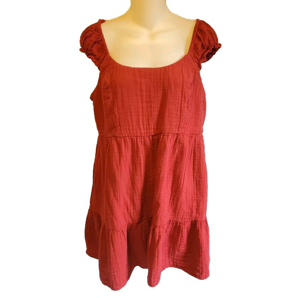 Old Navy Women's L Petite Wine Red Tiered Slub-Knit Mini Tank Swing Summer Dress